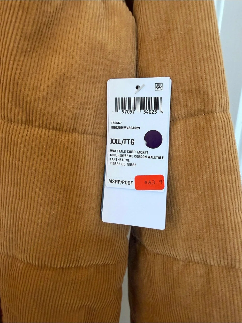 Hurley Men's Whaletale Corduroy Quilted Jacket in Caramel